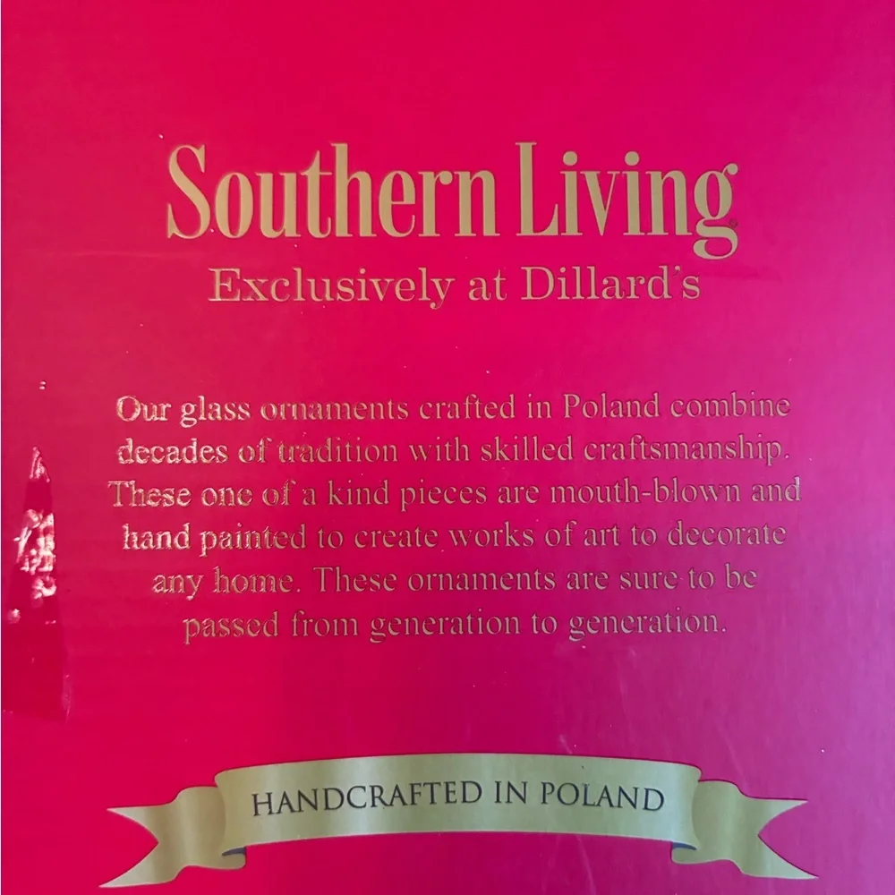 Southern Living NIB Festive Bird Mouth Blown Glass Ornaments, Set of 2